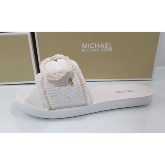 Michael Kors Betsy Distressed Bow Slide Slippers Sandals Optic White Size 8 - Picture 2 of 6